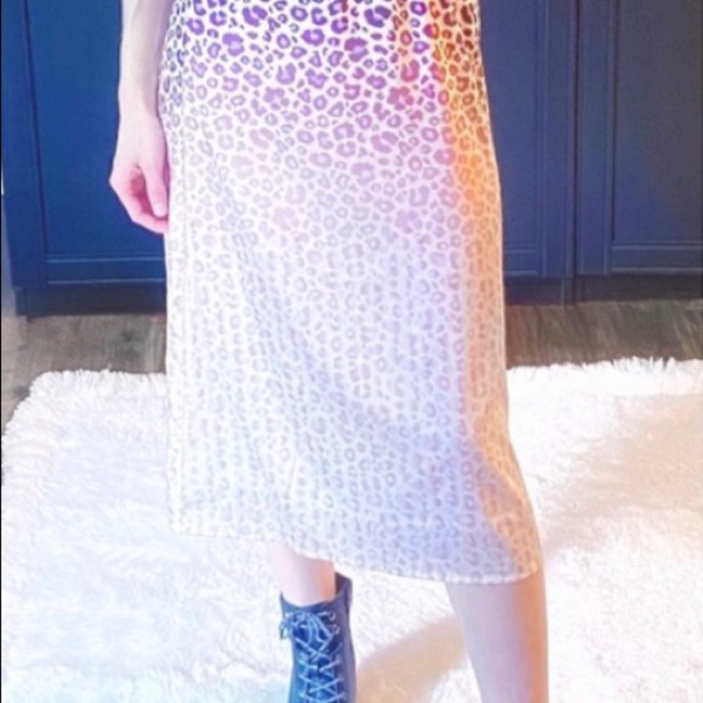 Leopard Pink Ombré satin midi skirt